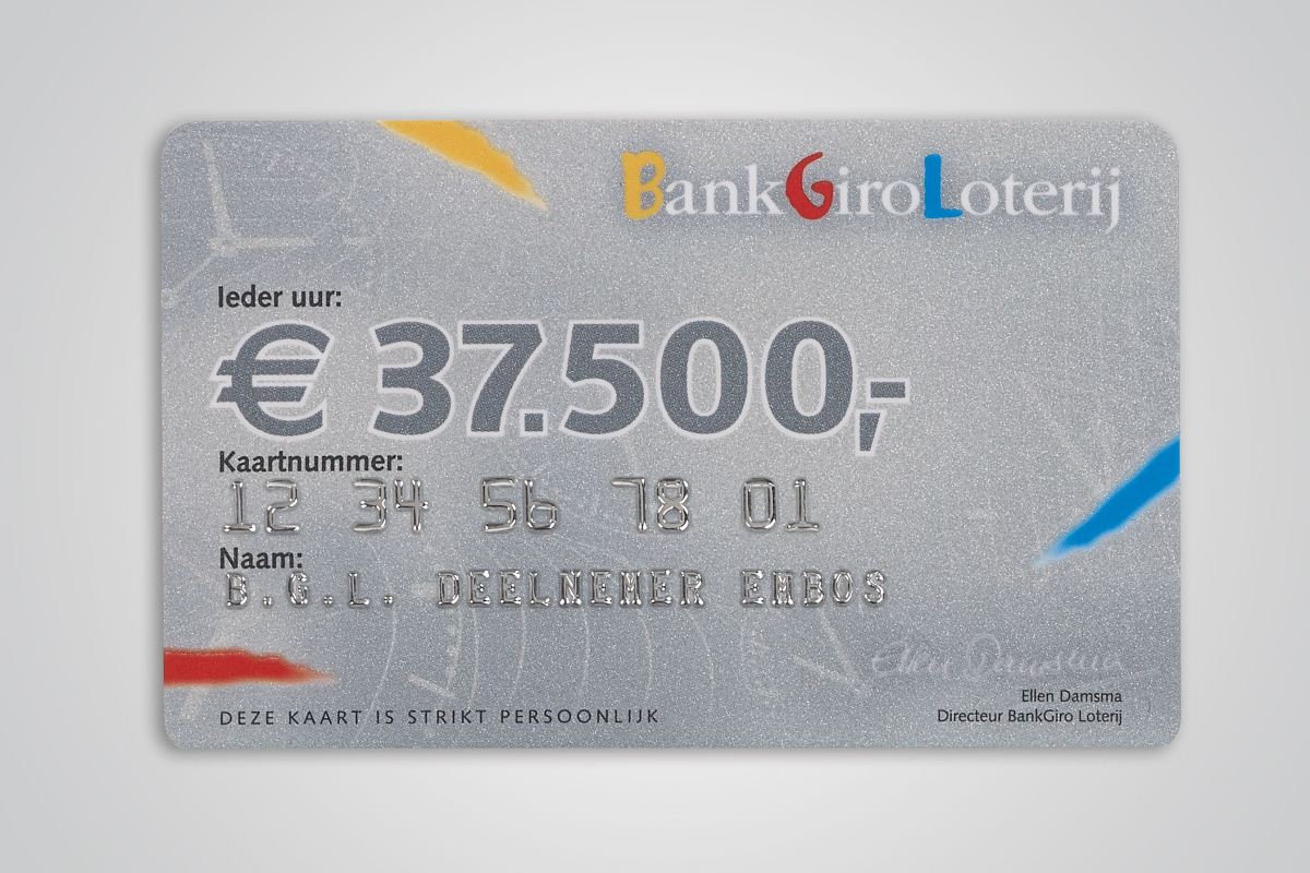 Membership card with customised relief print - Bank Giro Loterij